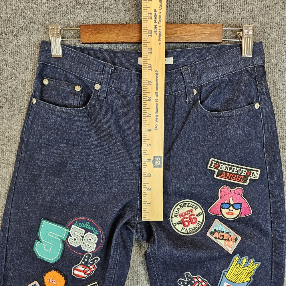 Glamorous Dark Blue Straight Leg Jeans with Colorful Patches - Picture 6 of 7